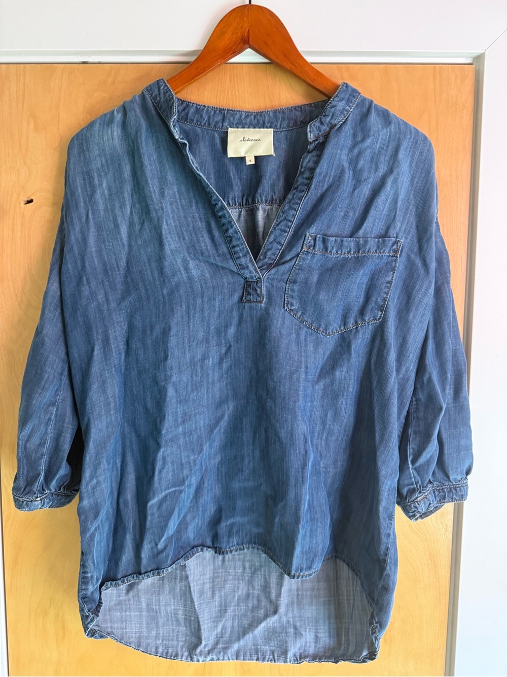 elevenses Light Blue Denim Tunic Blouse; size small